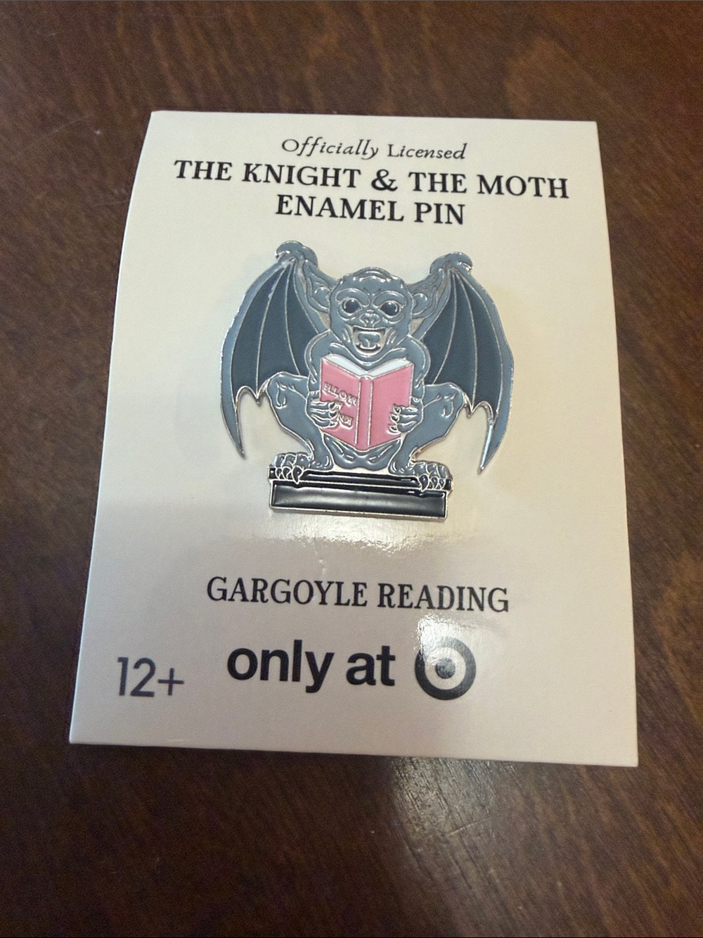 Gargoyle Reading Enamel Pin - Pink & Gray